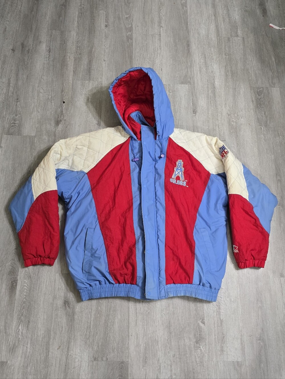 Vintage 90s Starter NFL Houston Oilers Jacket Blue Red White Football Size XXL